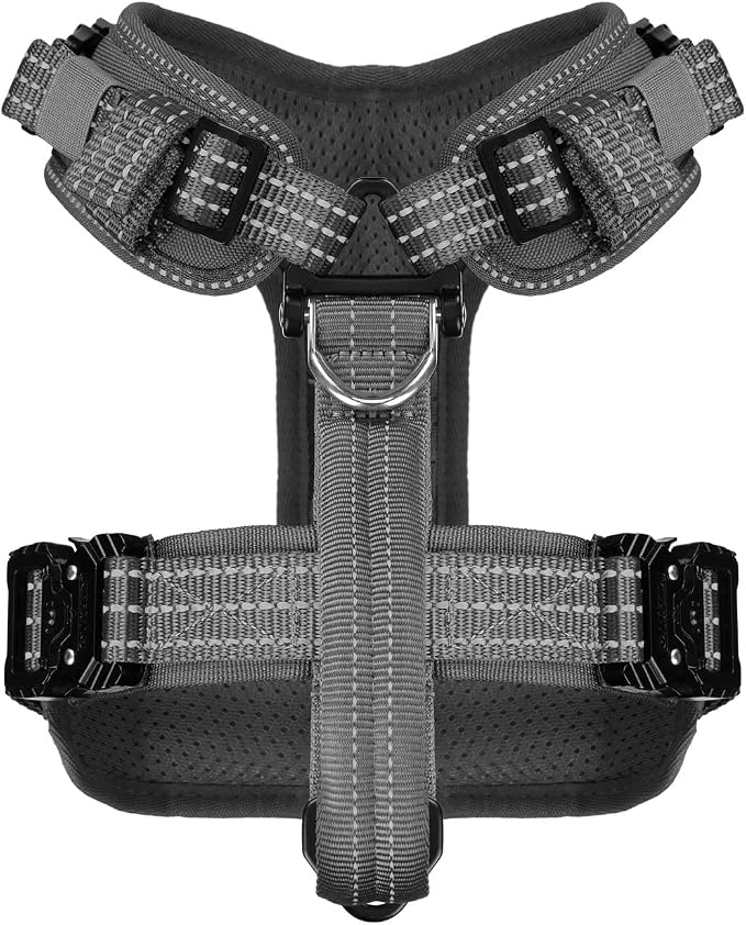 ICEFANG Dog Halter Harness with Metal Buckles,Dog Strap Vest for Small Dogs | Control Handle,Summer-Cooling,Reflective,Front Hook,Adjustable,Soft Padded,No Pull,Grey,Small