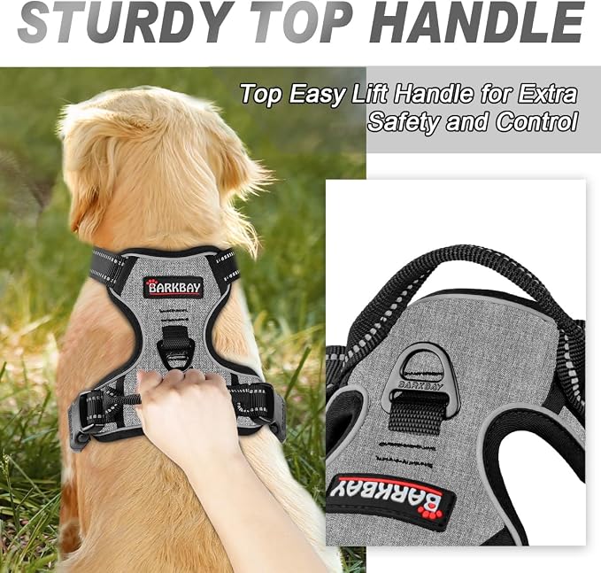 BARKBAY Dog Harness No Pull for Medium Sized Dog Front Back Clips,Dog Vest | Soft Padded No Choke With Handle,Easy On&Off,Adjustable Reflective For Walking Training Running(Dark Grey,M)