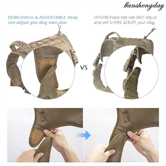 Tactical Dog Vest with Pouches, Adjustable Heavy Duty Nylon Harness for Medium Large Dogs, Service Outdoor Training Military Vest Harness with Molle System and Handle