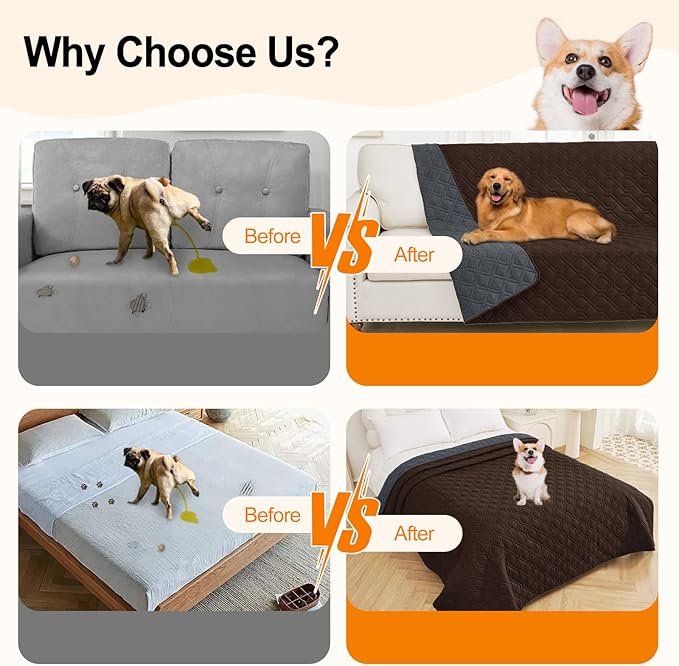 Smiry Reversible Waterproof Couch Covers for Sofa, Washable Dogs Couch Covers for 3 Cushion Sofa Pet Friendly, Water Resistant Furniture Protector Slipcover, Geometric (82"x120", Chocolate/Dark Grey)
