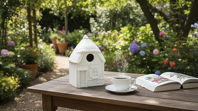 Water Proof Window Bird House for Outside, Composite Material Window View Birdhouse, Wren House for Viewing Inside, Wall Moutable, 10 Years Performance, Morden Style, White Color, 1.25" Hole