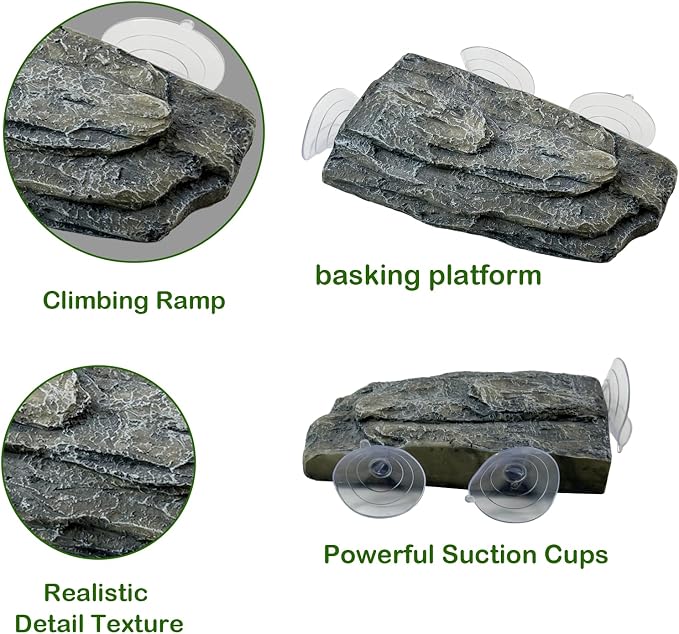 kathson Turtle Basking Platform,Tortoise Tank Rocks with 3 Suction Cups Tortoise Climbing Platform Turtle Habitat Decorations Terrace for Frogs,Terrapins,Juvenile(Grey)