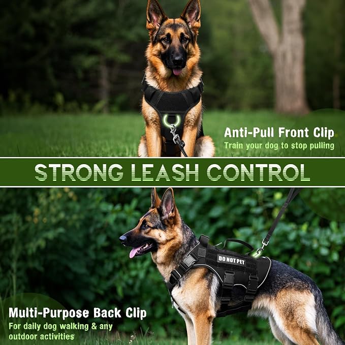 Tactical Molle Vest Mesh Dog Harness with 10 Removale Pet Patches | Breathable Service Dog harness with Double Soft Padded Handle for Large Dog, Reflective Military Pet Vest for Walk Hiking