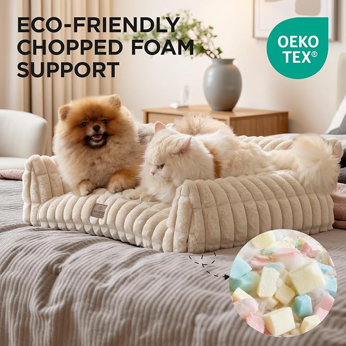 Joydeco Cat Couch for Pets, 30 inch Plush Pet Sofa, Cat Bed for Indoor Cats with Removable Washable Cover, Supportive Pet Sofa, Cream