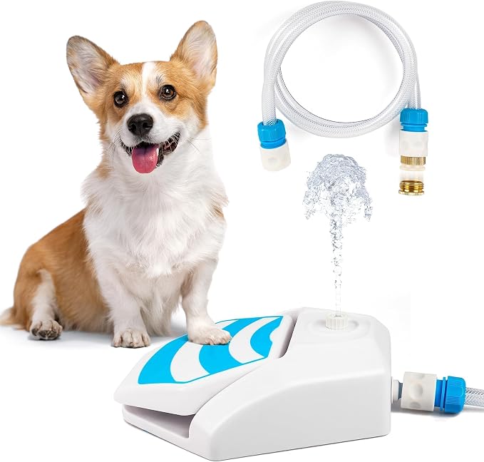 ALL FOR PAWS Outdoor Paw Activated Dog Water Fountain, Step On Dog Water Dispenser, Dog Drinking Fountain with Hose and Connectors (1/2" & 3/4"), Cooling Water Sprinkler for Yard, Garden & Lawn