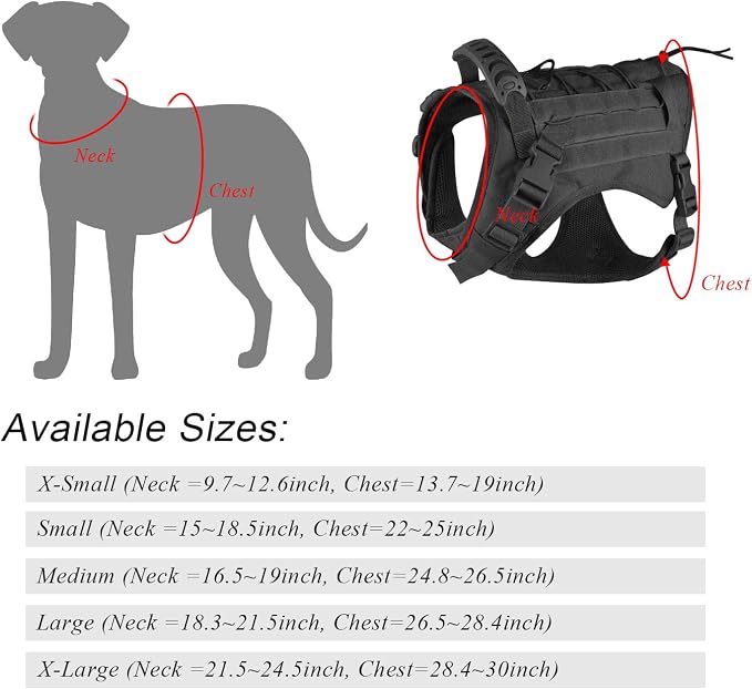 Tactical Dog Vest with Pouches, Adjustable Heavy Duty Nylon Harness for Medium Large Dogs, Service Outdoor Training Military Vest Harness with Molle System and Handle