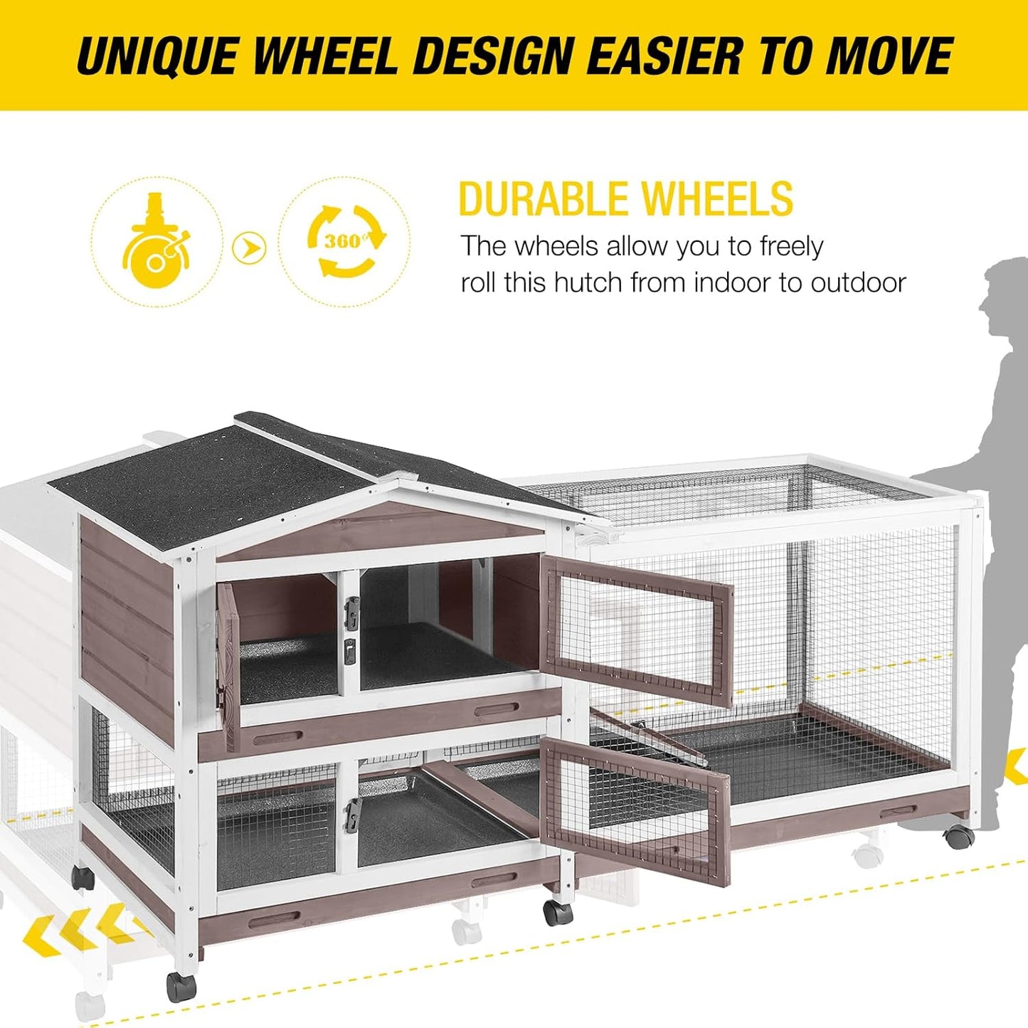 Aivituvin Rabbit Hutch Rabbit Cage Indoor with Casters Bunny Cage Outdoor for Small Animals with Pull-Out Tray
