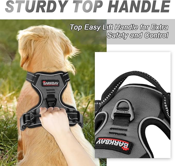 BARKBAY Dog Harness No Pull for Small Sized Dog Front Back Clips,Dog Vest | Soft Padded No Choke With Handle,Easy On&Off,Adjustable Reflective For Walking Training Running(Dark Grey,XS)