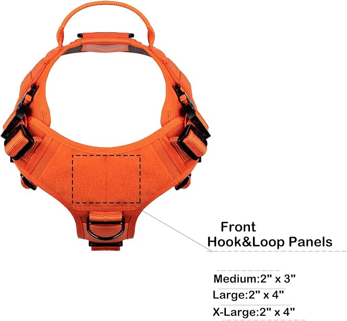 ICEFANG Tactical Dog Harness for X-Large Dogs,Full Metal Buckles Dog Vest | with MOLLE, Reflective,Adjustable,2 Leash Clips,Control Handle,No Pull,Soft Padded,Orange,X-Large