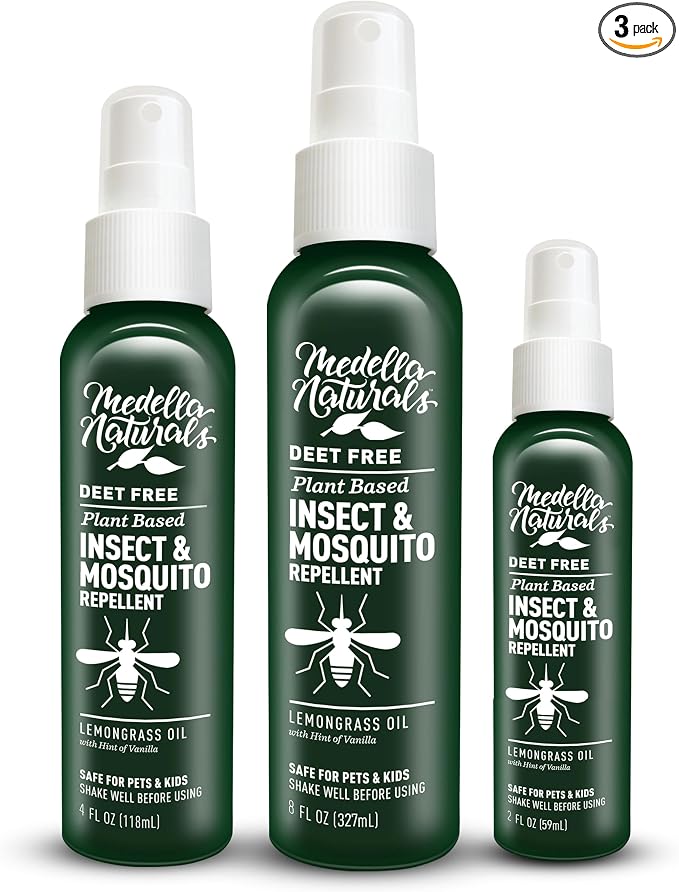 Deet-Free Insect & Mosquito Repellent – Travel Pack (2,4, 8 oz) | Insect Repellent with Lemongrass Oil Safe for Pets and Kids – Bug Spray for Mosquitoes, Gnats, Black Flies, and No-see-ums