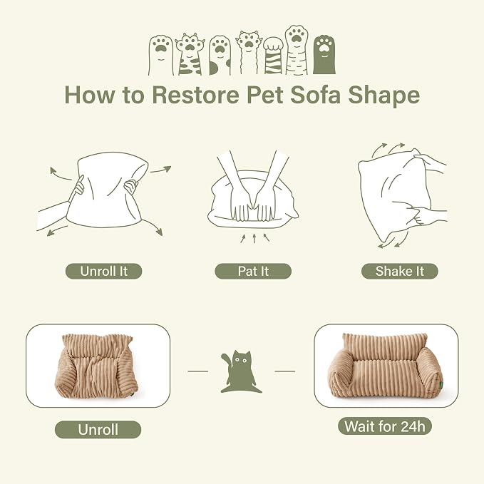 Cute Couch Bed for Pets, Supportive Cat Sofa for Indoor Cats, Medium Dog Sofa Bed for Medium Dogs, Beige, 30 inches
