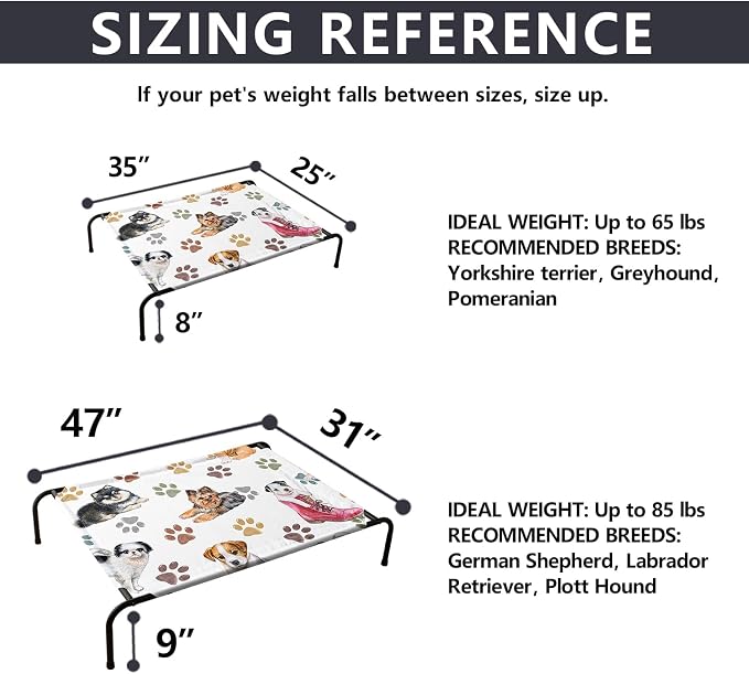 Cartoon Dog Paw Pattern Orthopedic Elevated Dog Pet Bed(35"X25"X8"),with Metal Frame,Printing Breathable Waterproof Dog Kennel,Sleeping Bed for Small Medium Large Dogs Cats,for Home,Outdoor Use