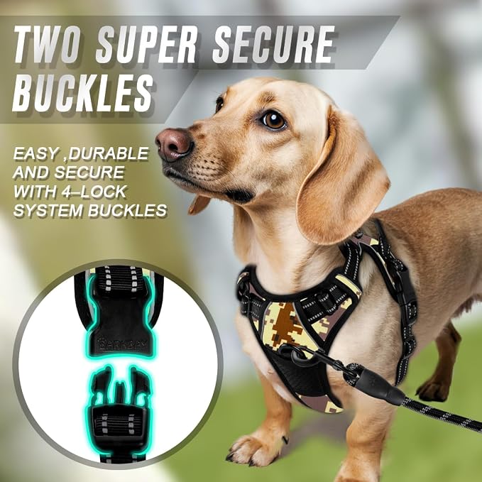BARKBAY Dog Harness No Pull for Small Sized Dog Front Back Clips,Dog Vest | Soft Padded No Choke With Handle,Easy On&Off,Adjustable Reflective For Walking Training Running(Desert Camo,XS)