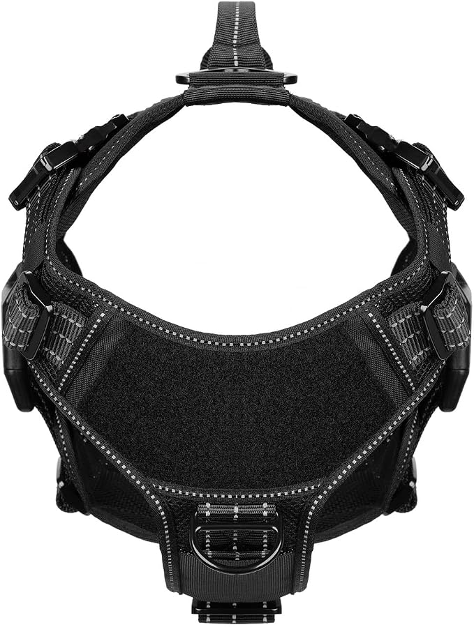 ICEFANG Tactical Mesh Dog Harness for Medium Dogs,Reflective Dog Molle Vest | Summer-Cooling, Control Handle,Adjustable,Front Hook,3 Leash Clips,Soft Padded,No Pull,Black,Medium