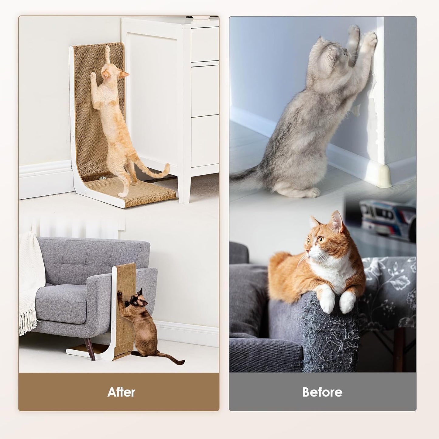 EHEYCIGA Cardboard Cat Scratcher for Indoor Kitten Cats, 19 Inch L Shaped Vertical Cat Scratching Board with Ball Cat Toy, Small Cat Scratcher Pad, White