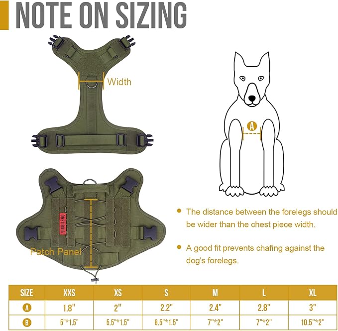 OneTigris Tactical Dog Harness, Full Body Harness with Handle for Large Dog | Heavy Duty Dog Vest for Hiking Training Outdoor Military 1000D Pullable Nylon, Service Vest with Hook & Loop Panels Green L