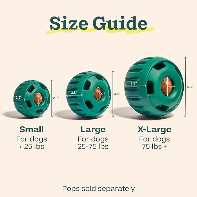 WOOF Pupsicle Interactive Dog Ball Toy for Dogs 25-75 lbs - Green | Long-lasting enrichment toy for medium/large dogs, easy-fill design, low-mess play, made of natural rubber, easy to clean