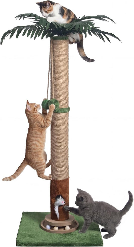 Fantasreen Cat Scratching Post 35'' Tall Cat Scratcher, Scratching Posts for Indoor Cats with Cat Toy Mouse, Interactive Wooden Track Ball for Kittens Adults Cats