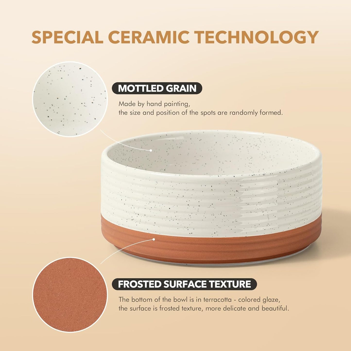 Ceramic 5.1inch Raised Double Bowls Set with Acacia Wood Stand, 2 Heights Elevated, Food & Water Bowls for Puppy, Kitty, Cats(13.5oz, Vanilla White)