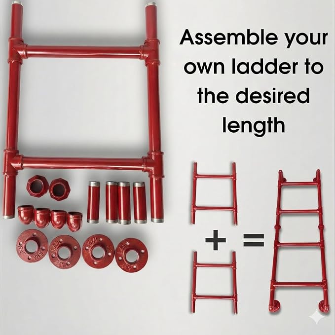 2 Step Wall-Mounted Ladder - Modular System - Assembly Stairs 2-Rung Egress Ladder for Window, Well, Loft, Warehouse, Blanket Rack - Indoor & Outdoor - Certified - Sectional Ladders - Expandable