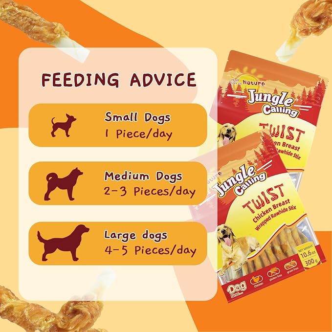 Jungle Calling Dog Treats, Chicken Wrapped Rawhide Sticks for Dogs, Grain-Free Natural Small Dogs Training Treats, Edible Pet Chew Snacks,10.6 oz, About 25 Count
