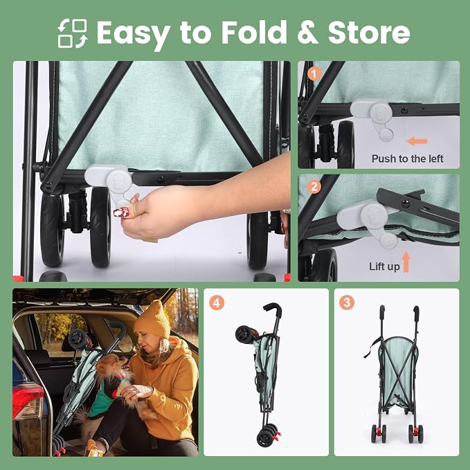 3 in 1 Pet Stroller for Small Dogs and Cats, Foldable Pet Stroller with Adjustable Handle, 6 Wheels, Breathable Mesh, Large Capacity, Easy to Carry, Green (Tealblue)