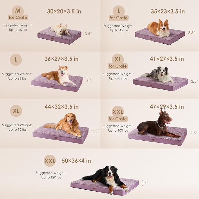 EHEYCIGA Orthopedic Dog Bed Large with Removable Washable Cover, 35x23 | Egg Crate Foam Support, Durable Oxford fabric, Non-Slip Bottom, Machine Washable, Soft Waterproof Plush Pet Bed Mat For Crate