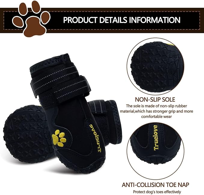 Expawlorer Dog Shoes for Medium Dogs, Dog Shoes for Hot Pavement Hiking Walking, Anti-Slip Rugged Sole,Waterproof Dog Booties for Outdoor Rain Days, All Weather Dog Boots & Paw Protectors (Black)