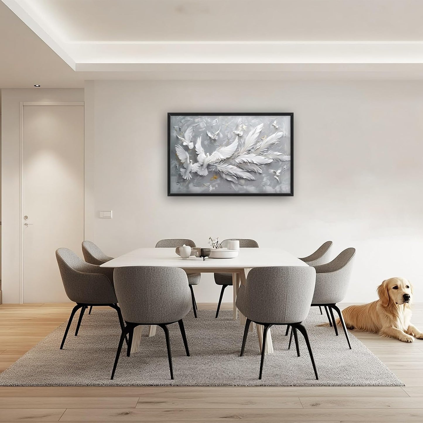 Quorin Feather Dove Bird Large Wall Art White Gray Holy Wings Pictures Peaceful Birds Flying Wall Decor Canvas Print Painting Artwork for Bathroom Living Room Bedroom 36L x 24W