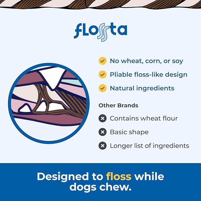 N-Bone Flossta Dual Action Dental Chews for Dogs, Unique Twist Shape for Deep Teeth Cleaning and Proactive Dental Care, Pumpkin Flavor, 8 Count 6.4-oz Bag