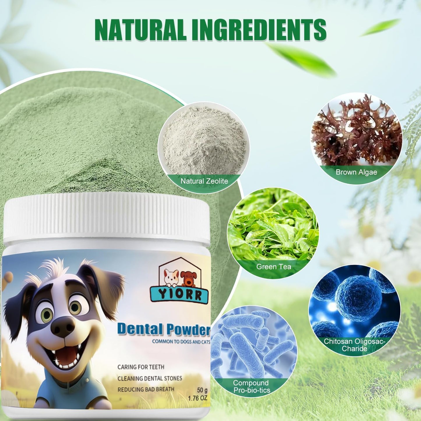 Dog Dental Powder - Dog Teeth Cleaning Powder,Pet Breath Freshener for Teeth Cleaning,Tartar Remover & Reduces Plaque & Bad Breath,Dental Care Supplies for Dogs Cat-Beef Flavor 50g