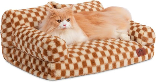 Hollypet Small Dog Large Cat Bed Puppy Couch Beds for Pets up to 25 lbs | Fluffy Dog Cat Couch Plush Soft Warming Pets Beds with Machine Washable Cover and Non-Slip Bottom