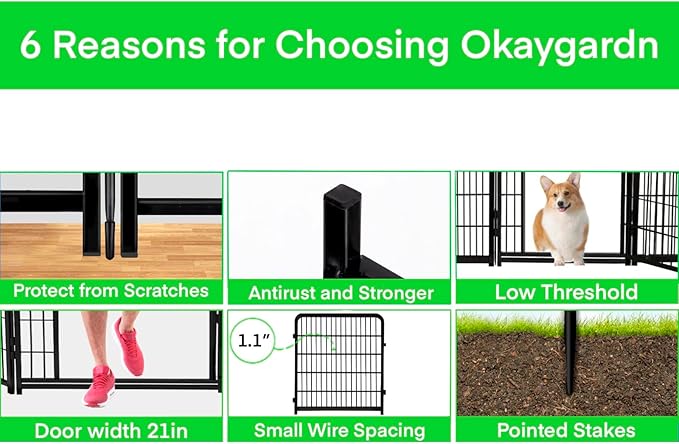 Okaygardn Tall Garden Fences and Borders for Dogs, 48 inch High Garden Fence, 12 Panels Total 26.6 Ft, 21 in Wide Low Threshold Gate. Modular Fencing, Dog Fence Outdoor for Yard. Rabbit Fences