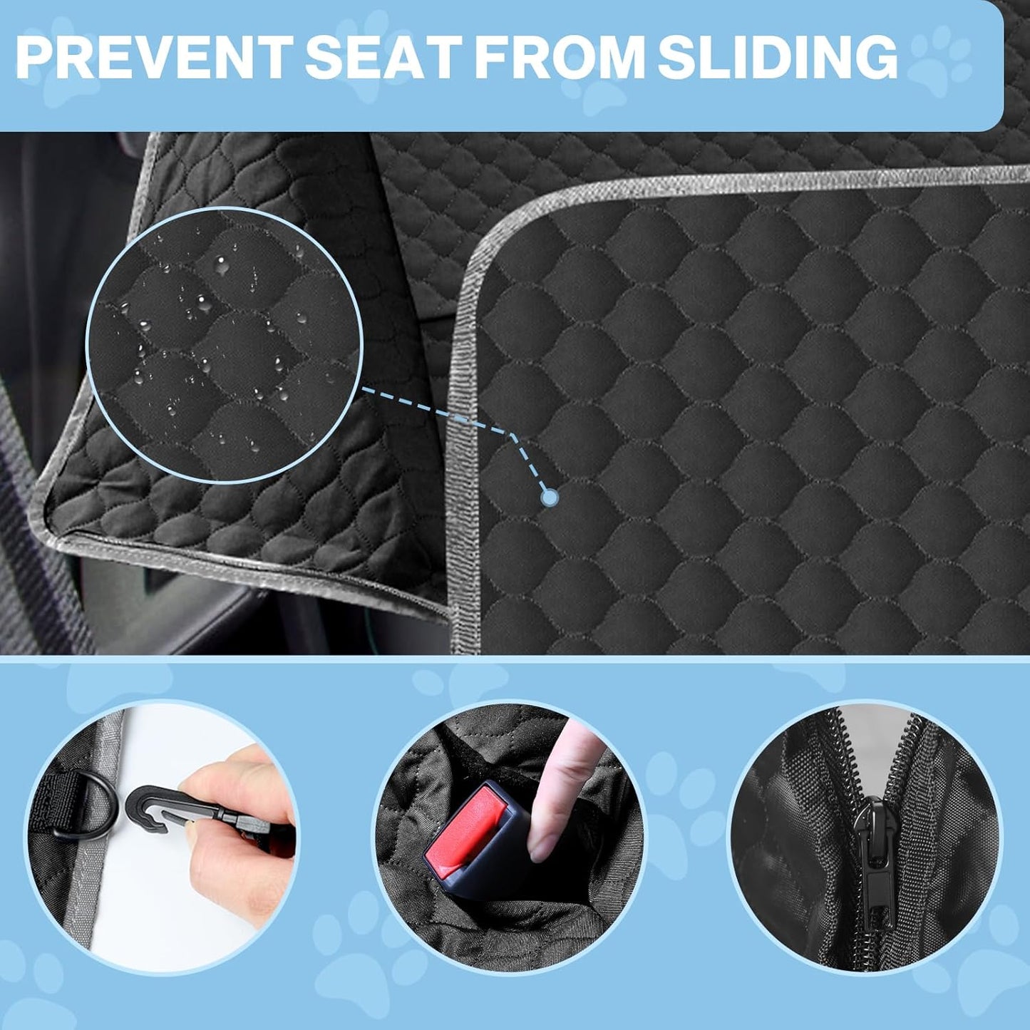 Dog Car Seat Cover for Back Seat, Waterproof Protector with Side Flaps, Scratchproof Hammock, Non-Slip Bottom for Cars/Trucks/SUVs (Black+Grey)