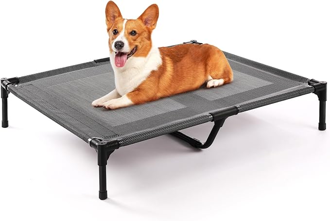 petizer Large Dog Cots Beds for Medium Dogs, Holds up to 100lbs, Breathable Cooling Mesh & Strong Center Bars, 36x30x9'' Anti-Sag Lifted Dog Bed, Indoor & Outside Use, Black