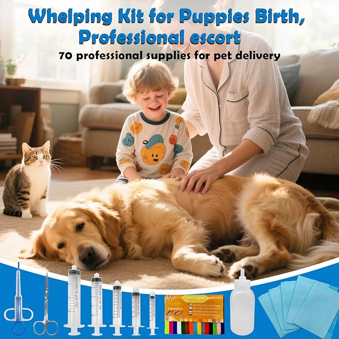 Ywingda Whelping Kit for Puppies Birth - Reusable Birthing with 70Piece,Birthing Essentials with Emergency Whelping Supplies,Kitten Bottle Feeding kit for New Born Puppy Supplies and Kitten