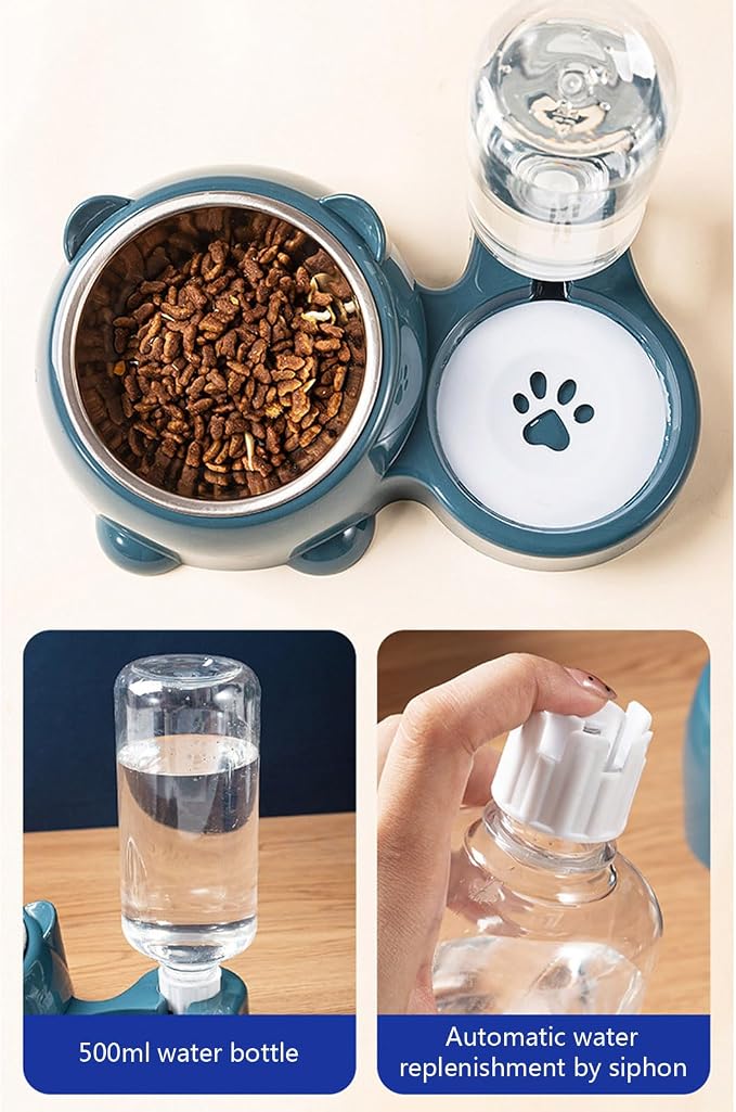 Elevated Removable Pet Feeders, Outdoor Cats Feeding Station, Purpose Food & Water Bowl Combo, Leak & Spill Resis-tant Stainless Steel Bowls, Easy Cleans Space Saving for Cats Dogs