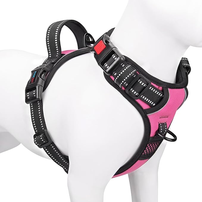 Reflective Dog Harness Large Breed Adjustable No Pull Vest | with Handle 2 Metal Rings 3 Buckles [Easy to Put on & Take Off](XL, Pink)
