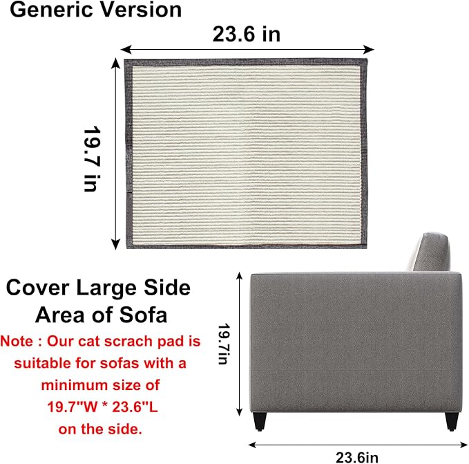 Cat Scratch Couch Protector with Natural Sisal for Protecting Couch Sofa Chair Furniture,Couch Corner Cat Ccratcher 23.6" L*19.7" W(Light Grey/Left Hand)