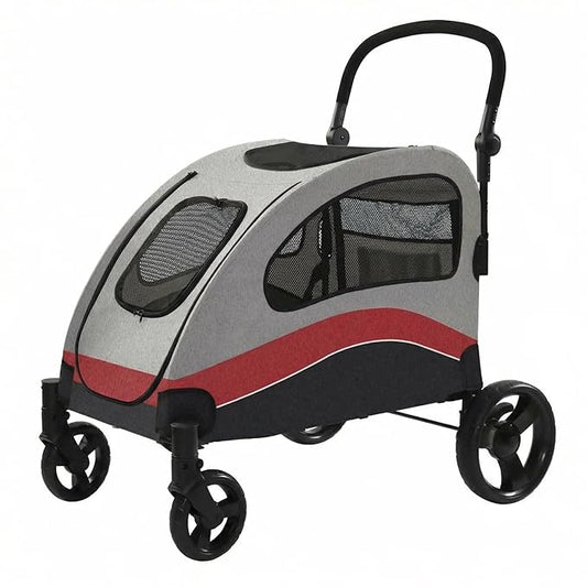 Garvee Extra Large Dog Stroller with Steel Pipe Frame, Wheels, Brakes, Shock Absorption, Foldable Design - Red