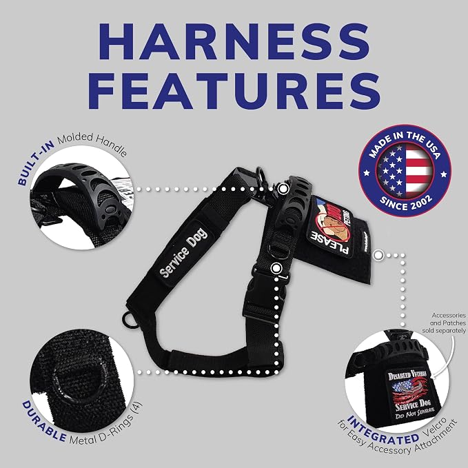 ActiveDogs No Pull Tactical Service Dog Harness, XL | Fits 29"-44" Girths With Adjustable Strap, A Front D-Ring, Quick-Release Buckle, And A Back Plate For Attaching Patches