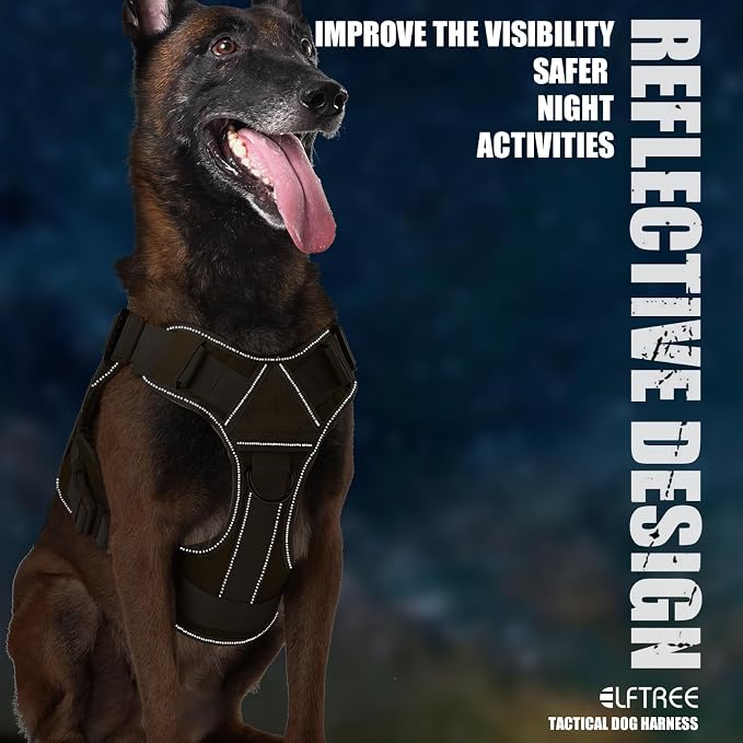 Tactical Dog Harness, Military Reflective Dog Harness | 2X Metal Buckle，Hidden Airtag Holder and Handle, Adjustable No-Pull Service Dog Vest with Molle & Loop Panels