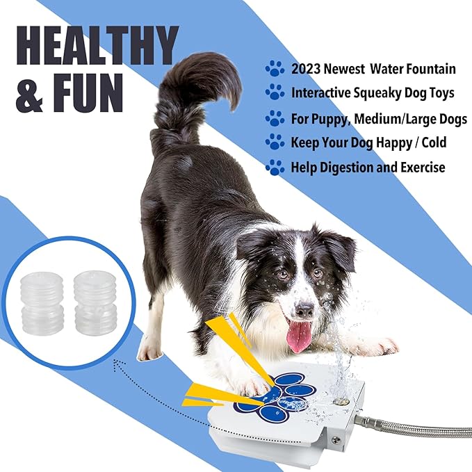 Dog Water Fountain Step On, Outdoor Dog Water Sprinkler for Large Dogs, with Upgrade Copper Valve Set & Stainless Steel Hose, Easy to Use, Fresh Water to Drink