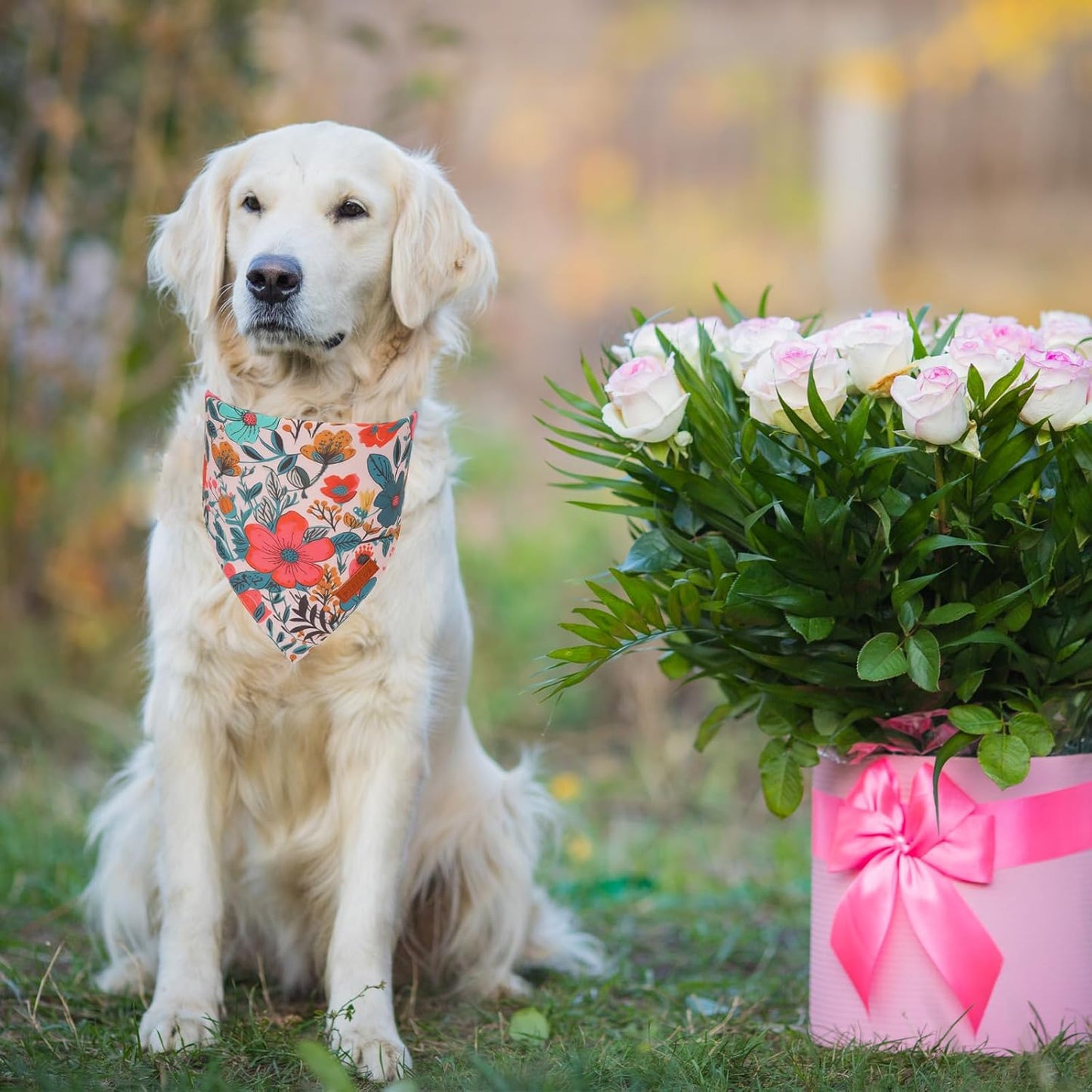 PTDECOR Flower Dog Bandana,2 Pcs Floral Reversible Dog Scarf, Multi Size, Triangle Pet Bandanas for Extra Large Dogs (Flower, X-Large)