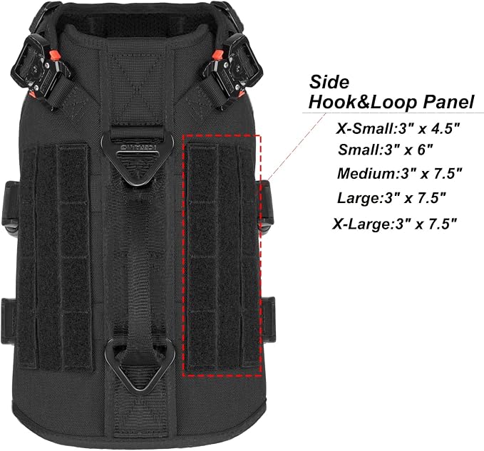 ICEFANG No Pull Tactical Dog Harness for Small Dogs,Adjustable Dog Vest | Control Handle,MOLLE Panel,Front Hook,3 Leash Clips,Soft Padded,for walking training,Black,Small