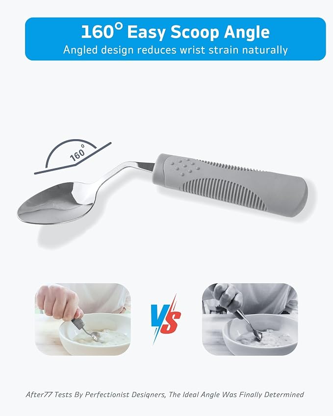 Adaptive Utensils (4-Piece Kitchen Set) Weighted 7 oz - 42° Angled Utensils for Parkinson's Patients, Hand Tremors, Arthritis & Elderly - Weighted Silverware for Hand Tremors (Left Handed)