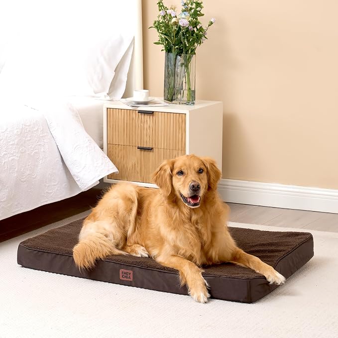 EHEYCIGA Orthopedic Dog Bed with Removable Washable Cover, Brown, 30IN | Egg Crate Foam Support, Durable Oxford fabric, Non-Slip Bottom, Machine Washable, Soft Waterproof Plush Pet Bed Mat For Crate