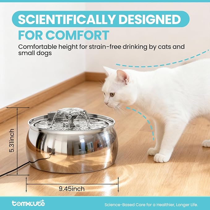 Tomxcute Cat Water Fountain, 4.0L/135oz Stainless Steel Pet Fountain Flower Design, Ultra-Quiet Pump and 3 Replacement Filters & for Cats, Dogs, Multiple Pets