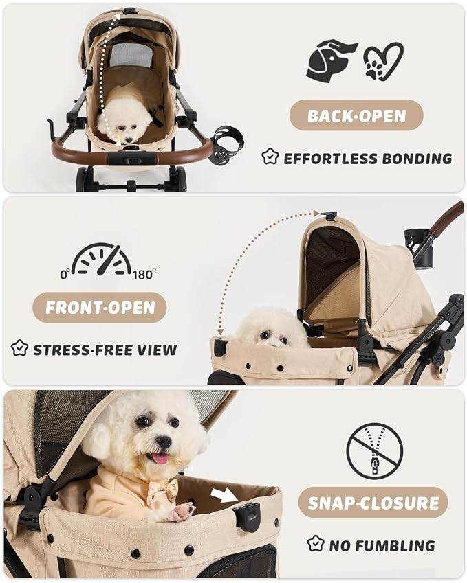 797Audio Dog Stroller for Small Medium Dogs,Pet Stroller for Cats Puppy Up to 121lbs,Foldable,One Click Folding,4 Wheel Shock Absorption,Adjustable Canopy with Sun Shades,Removable Washable Pad(Cream)