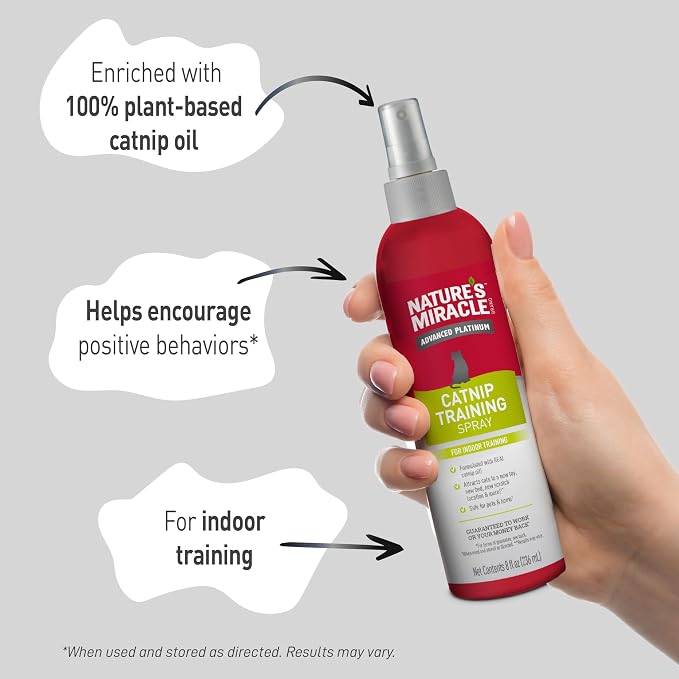 Nature’s Miracle Advanced Catnip Training Spray with Real Catnip Oil Attracts Cats and Encourages Positive Behavior, 8 Ounces